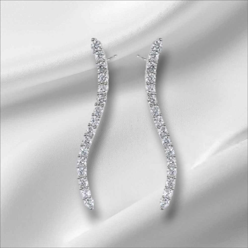 New 925 Sterlign Silver Cubic Zirconia Curved Dangle earrings